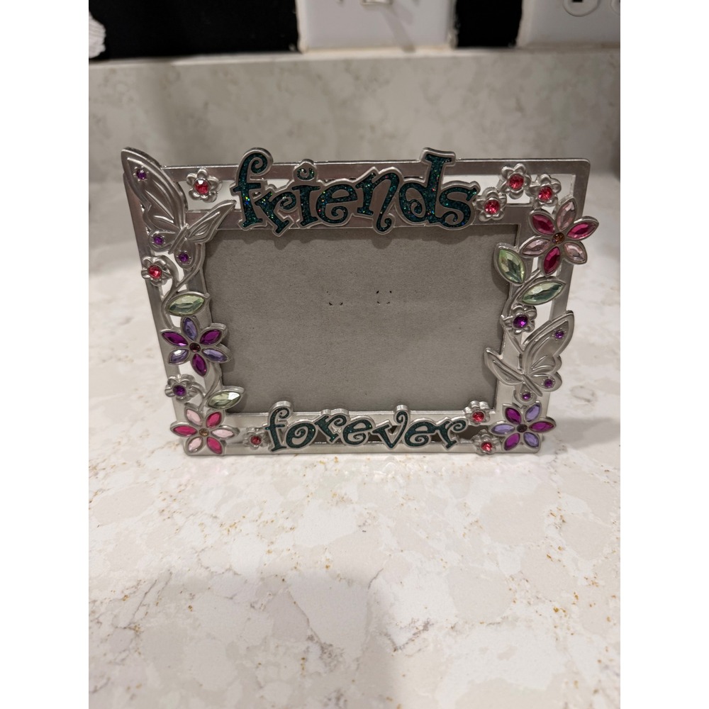 Claires Y2K Friends Forever Photo Frame Silver Butterfly Flower Rhinestone 4x6